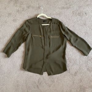 Theory silk blouse - military green, L